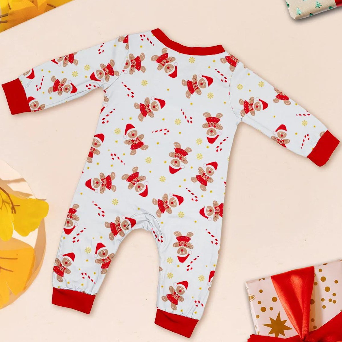 Allover Print Long Sleeve Gingerbread Family Pajamas - ChildAngle