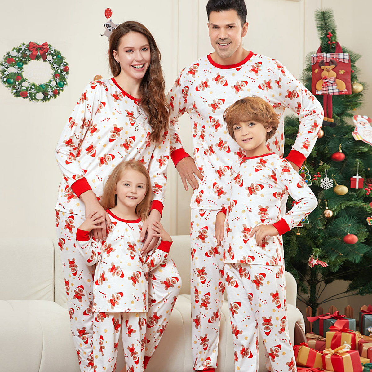 Allover Print Long Sleeve Gingerbread Family Pajamas - ChildAngle