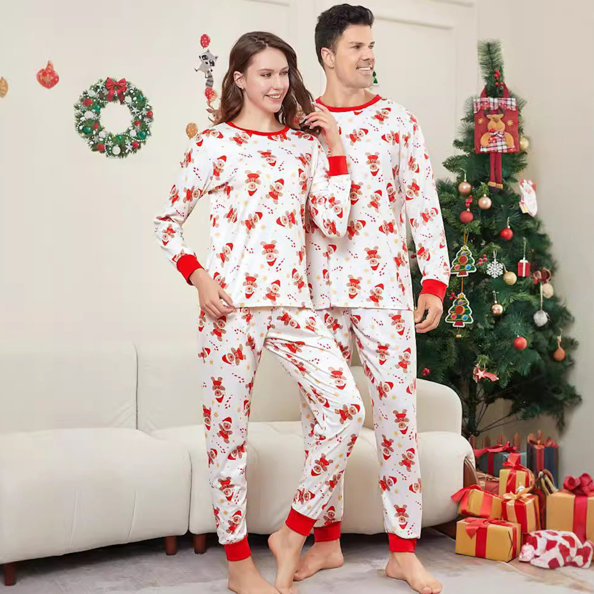 Allover Print Long Sleeve Gingerbread Family Pajamas - ChildAngle