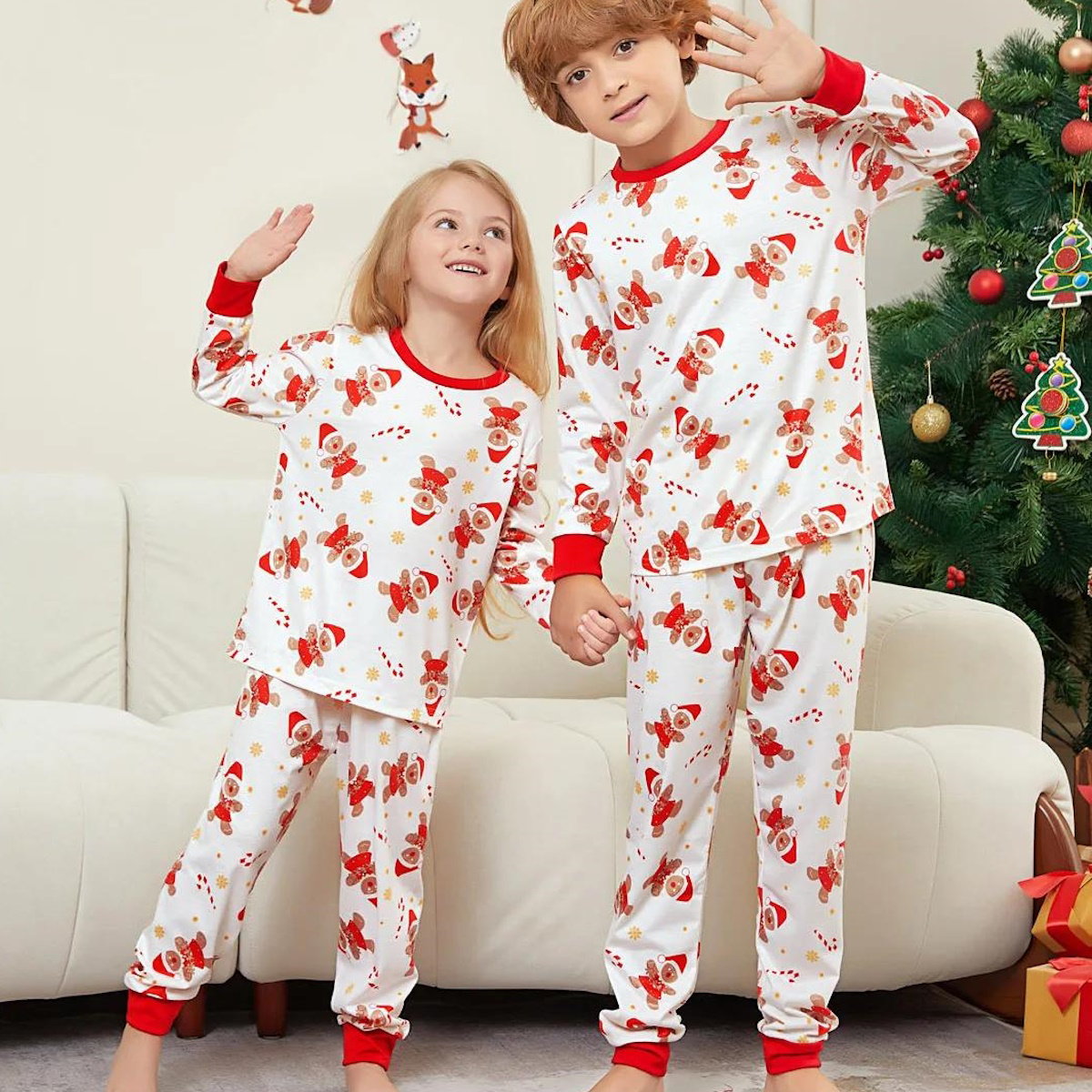 Allover Print Long Sleeve Gingerbread Family Pajamas - ChildAngle