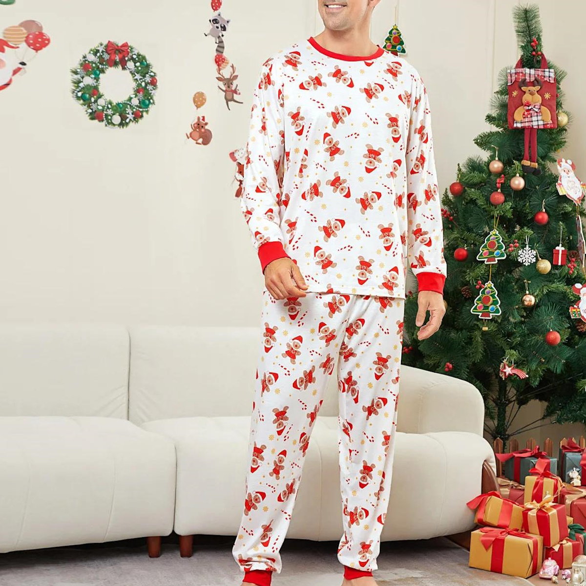 Allover Print Long Sleeve Gingerbread Family Pajamas - ChildAngle