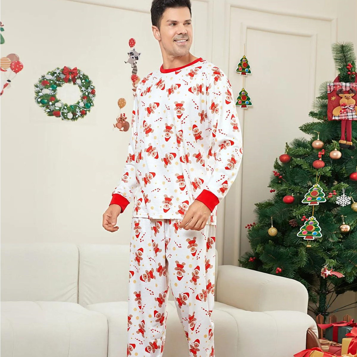 Allover Print Long Sleeve Gingerbread Family Pajamas - ChildAngle