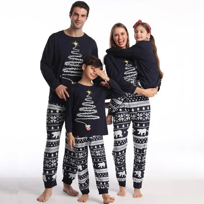 Black Santa Claus Firework Christmas Tree Polar Bear Snowflake Family Christmas Pajamas - ChildAngle Family matching Christmas-themed pajamas 