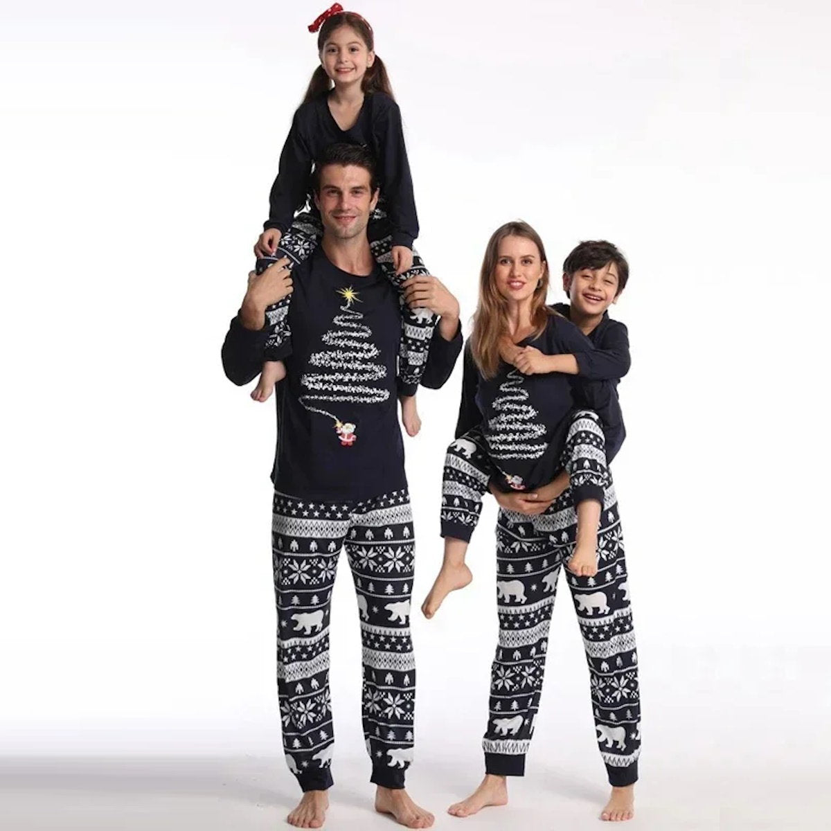 Black Santa Claus Firework Christmas Tree Polar Bear Snowflake Family Christmas Pajamas - ChildAngle Family matching Christmas-themed pajamas 