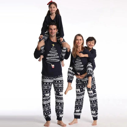 Black Santa Claus Firework Christmas Tree Polar Bear Snowflake Family Christmas Pajamas - ChildAngle Family matching Christmas-themed pajamas 