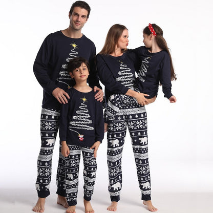 Black Santa Claus Firework Christmas Tree Polar Bear Snowflake Family Christmas Pajamas - ChildAngle Family matching Christmas-themed pajamas 