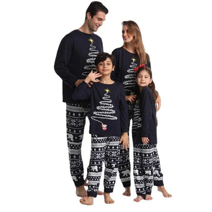 Black Santa Claus Firework Christmas Tree Polar Bear Snowflake Family Christmas Pajamas - ChildAngle Family matching Christmas-themed pajamas 