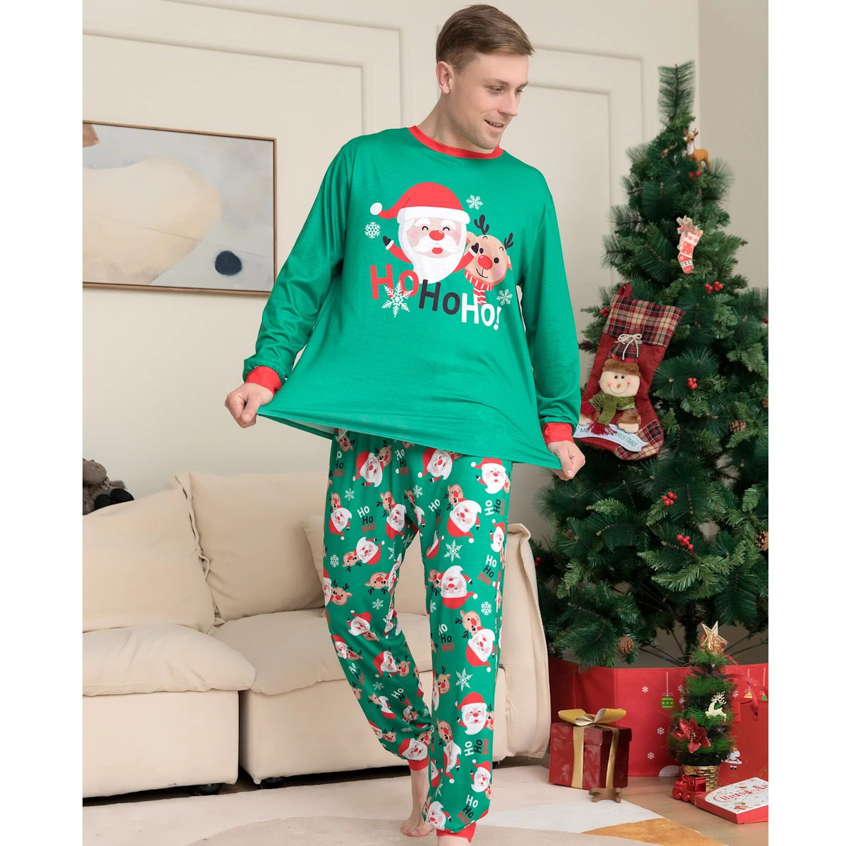 Weihnachtspyjama-Set für die ganze Familie, Weihnachtsmann, Rentier, Weihnachtsnachtwäsche, Nachtwäsche, Pyjama-Set