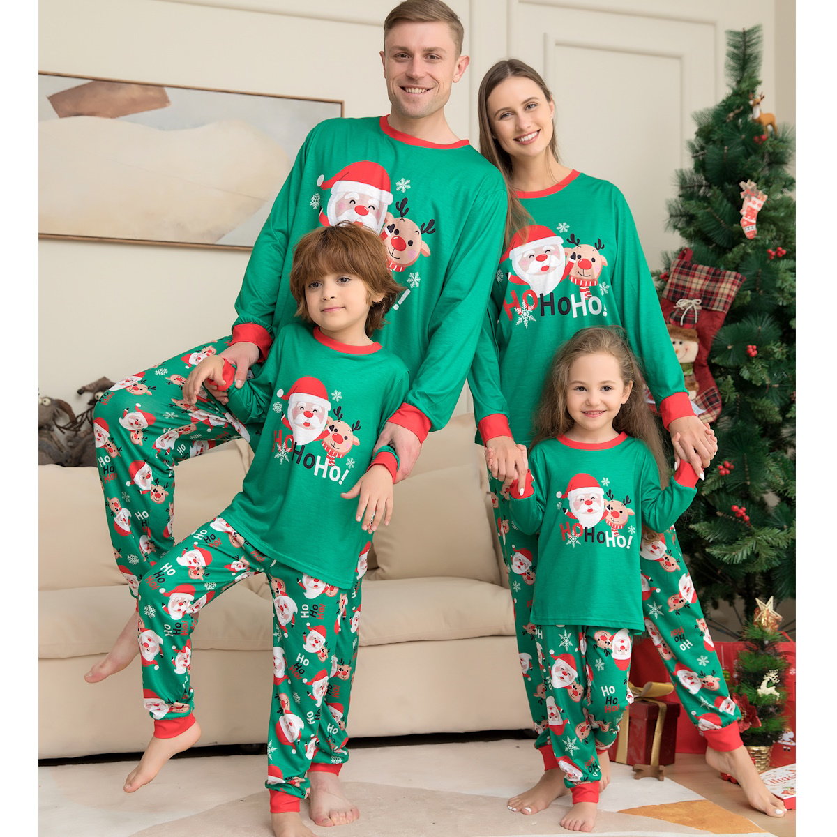 Family Matching Christmas Pajamas Set Santa Claus Reindeer Xmas Nightwear Sleepwear PJs Set - ChildAngle