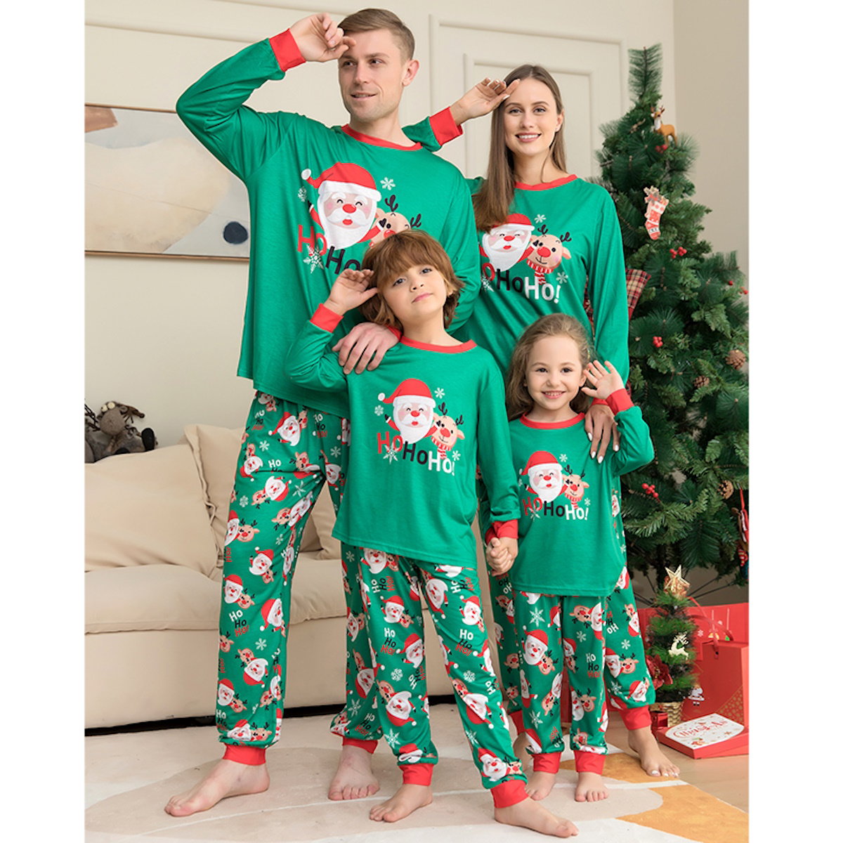 Family Matching Christmas Pajamas Set Santa Claus Reindeer Xmas Nightwear Sleepwear PJs Set - ChildAngle