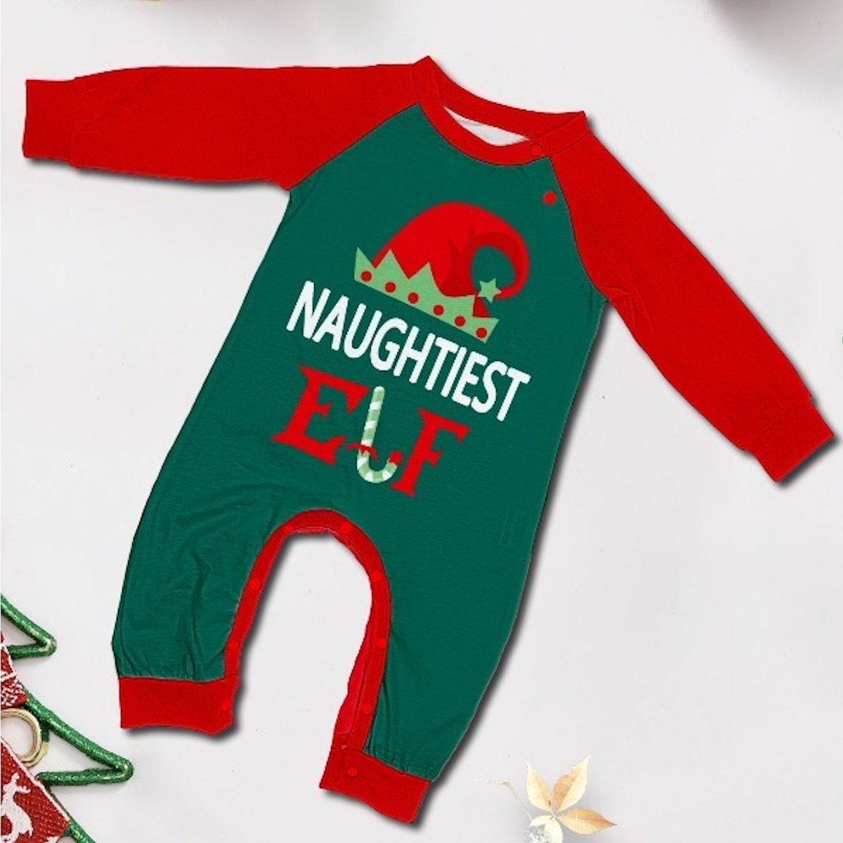 Lazy Elf Sassy Elf Naughtiest Elf Family Matching Christmas Pajamas Striped Family Pajama Set - ChildAngle