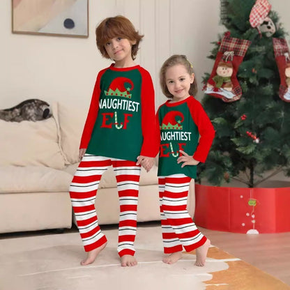 Lazy Elf Sassy Elf Naughtiest Elf Family Matching Christmas Pajamas Striped Family Pajama Set - ChildAngle