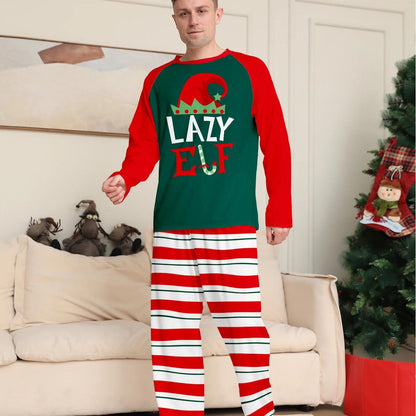 Lazy Elf Sassy Elf Naughtiest Elf Family Matching Christmas Pajamas Striped Family Pajama Set - ChildAngle