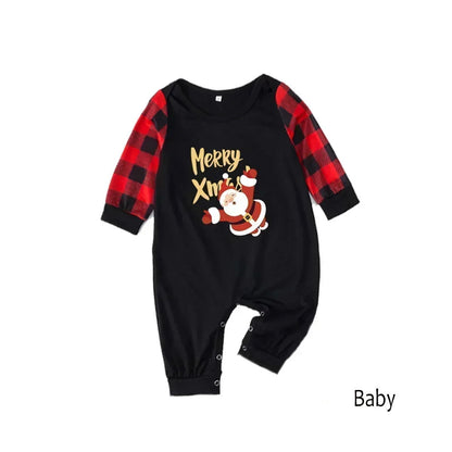 Family Christmas pajama set with red and black plaid details and 'Merry X'mas' text - ChildAngle