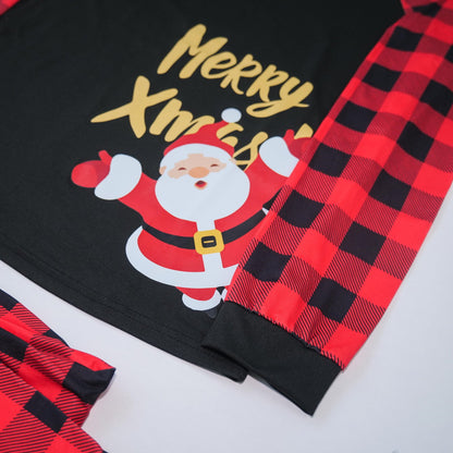 Family Christmas pajama set with red and black plaid details and 'Merry X'mas' text - ChildAngle