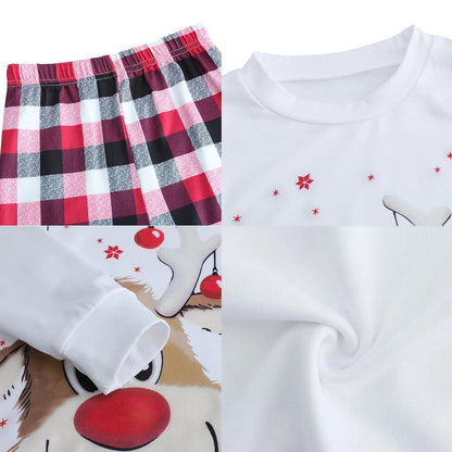 Christmas-themed pajama set with reindeer design and plaid pants - ChildAngle Family Matching Pajama Set