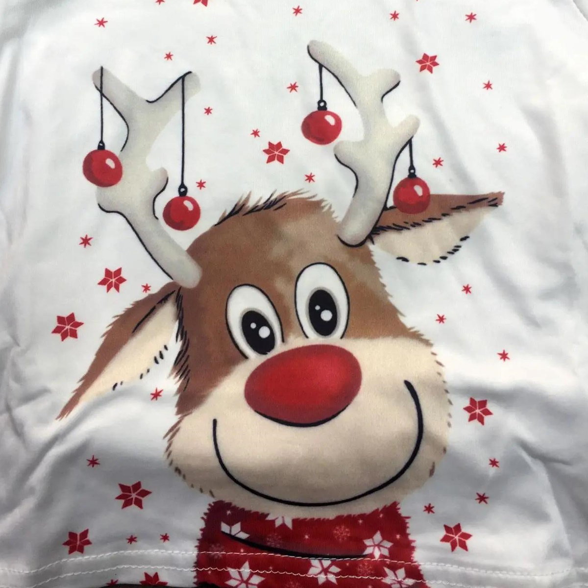 Christmas-themed pajama set with reindeer design and plaid pants - ChildAngle Family Matching Pajama Set