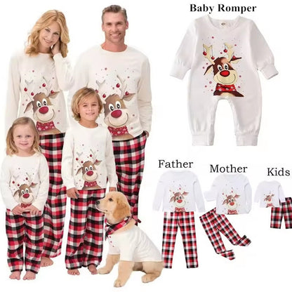 Christmas-themed pajama set with reindeer design and plaid pants - ChildAngle Family Matching Pajama Set
