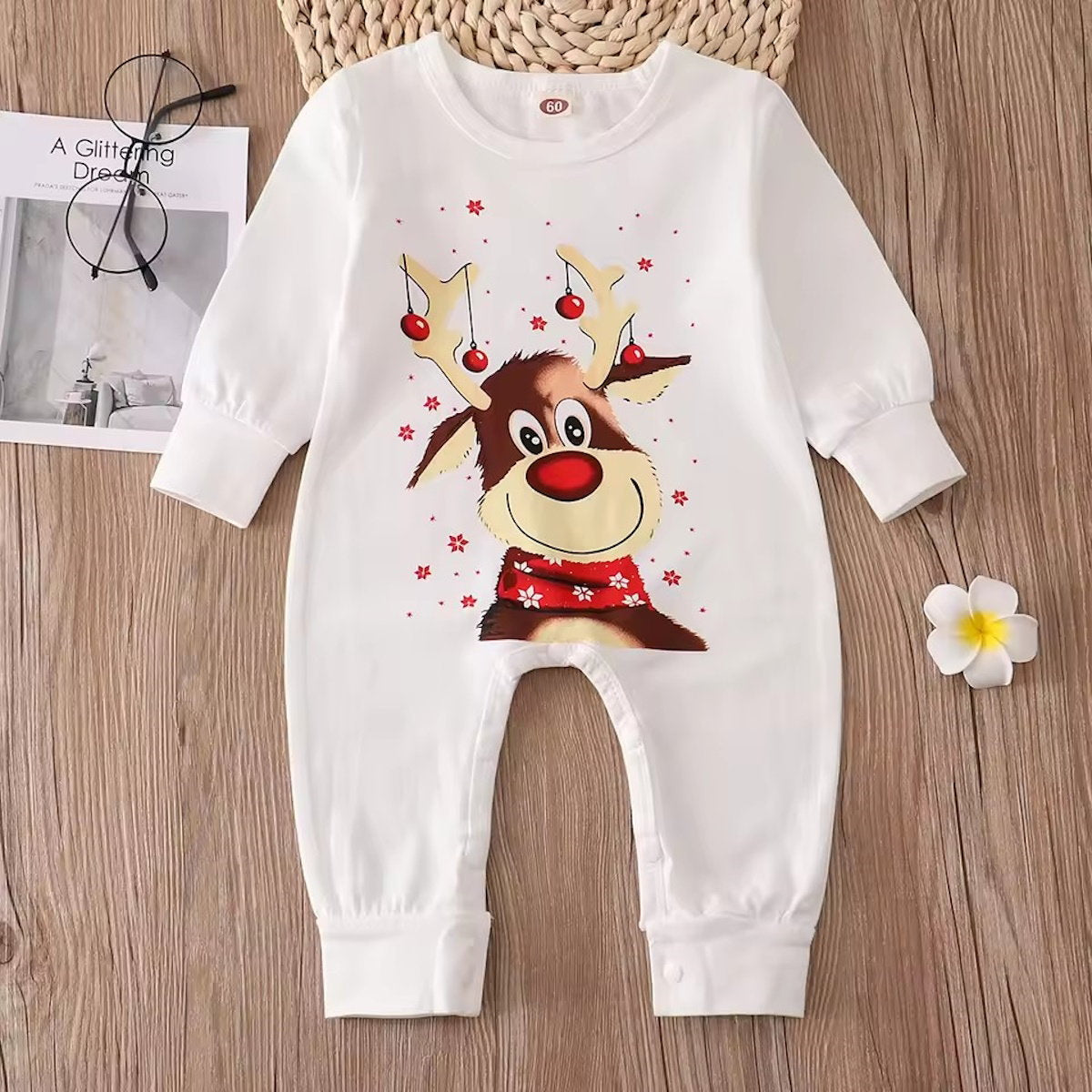 Christmas-themed pajama set with reindeer design and plaid pants - ChildAngle Family Matching Pajama Set