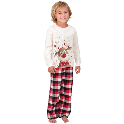 Christmas-themed pajama set with reindeer design and plaid pants - ChildAngle Family Matching Pajama Set