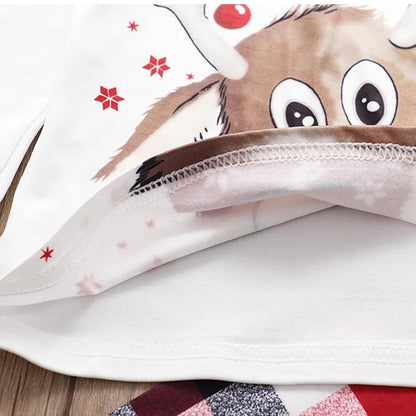 Christmas-themed pajama set with reindeer design and plaid pants - ChildAngle Family Matching Pajama Set