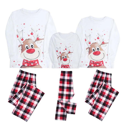 Christmas-themed pajama set with reindeer design and plaid pants - ChildAngle Family Matching Pajama Set