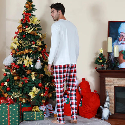 Christmas-themed pajama set with reindeer design and plaid pants - ChildAngle Family Matching Pajama Set