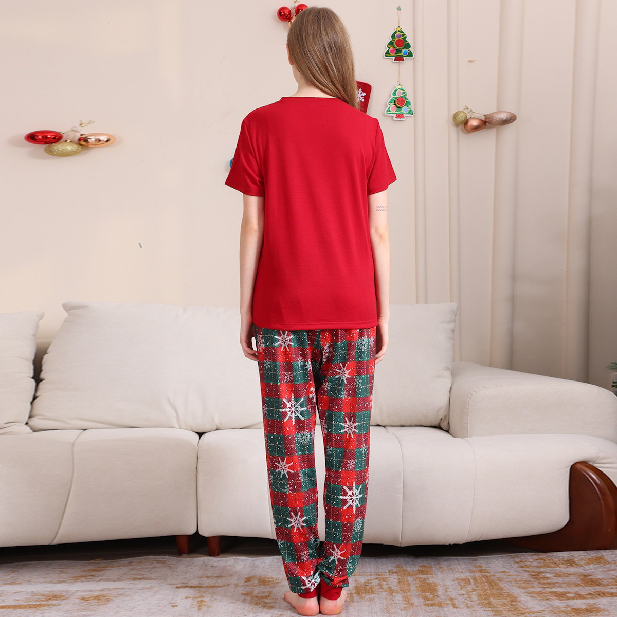 Red Snowflake and LOVE Christmas Short Sleeve Family Matching Pajamas - ChildAngle