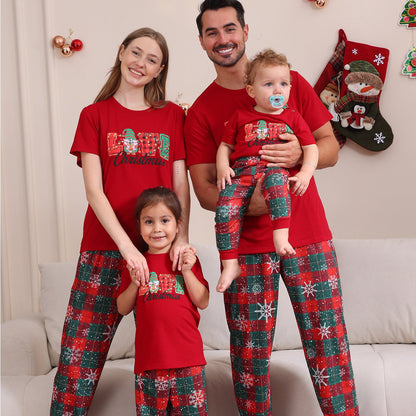 Red Snowflake and LOVE Christmas Short Sleeve Family Matching Pajamas - ChildAngle