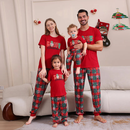 Red Snowflake and LOVE Christmas Short Sleeve Family Matching Pajamas - ChildAngle