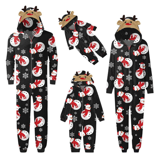 Red family-themed onesies with snowman pattern - ChildAngle Snowman Family Matching Onesie Pajamas