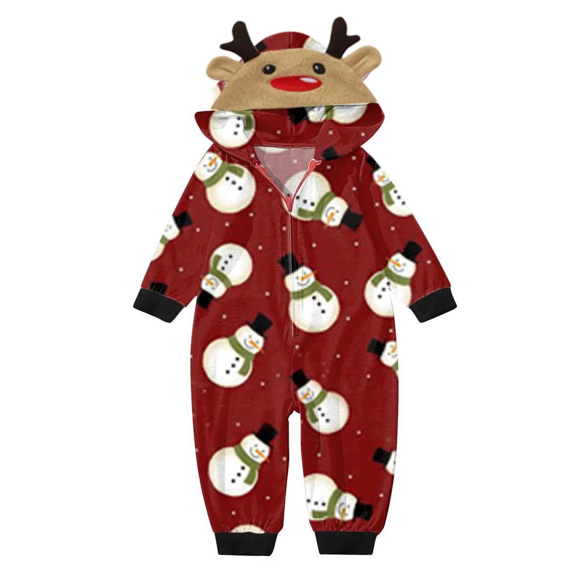 Red family-themed onesies with snowman pattern - ChildAngle Snowman Family Matching Onesie Pajamas