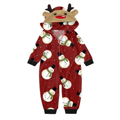 Red family-themed onesies with snowman pattern - ChildAngle Snowman Family Matching Onesie Pajamas