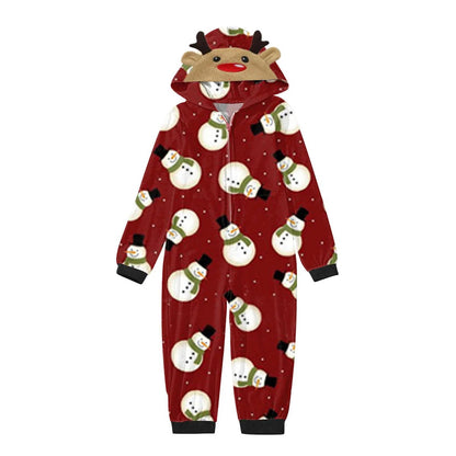 Red family-themed onesies with snowman pattern - ChildAngle Snowman Family Matching Onesie Pajamas