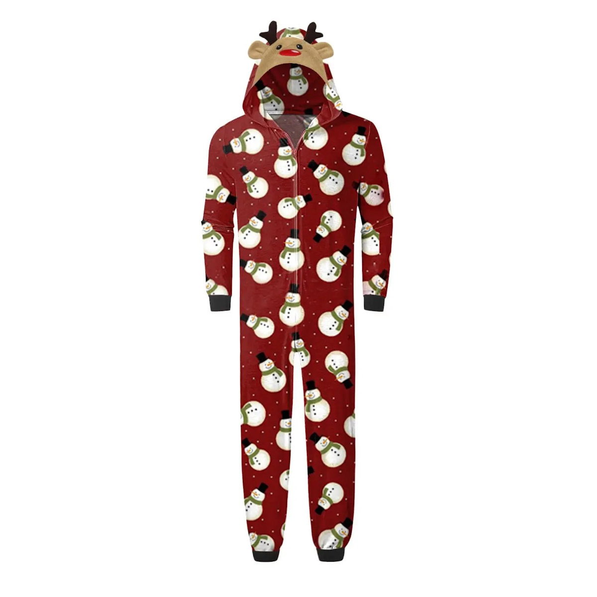 Red family-themed onesies with snowman pattern - ChildAngle Snowman Family Matching Onesie Pajamas