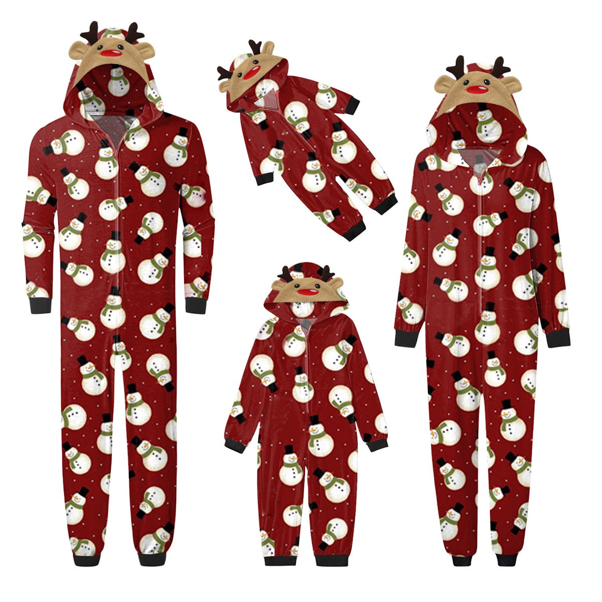 Red family-themed onesies with snowman pattern - ChildAngle Snowman Family Matching Onesie Pajamas