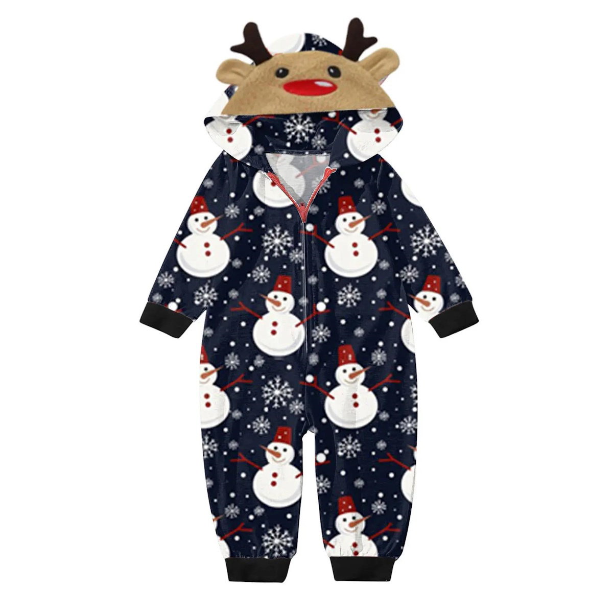 Red family-themed onesies with snowman pattern - ChildAngle Snowman Family Matching Onesie Pajamas