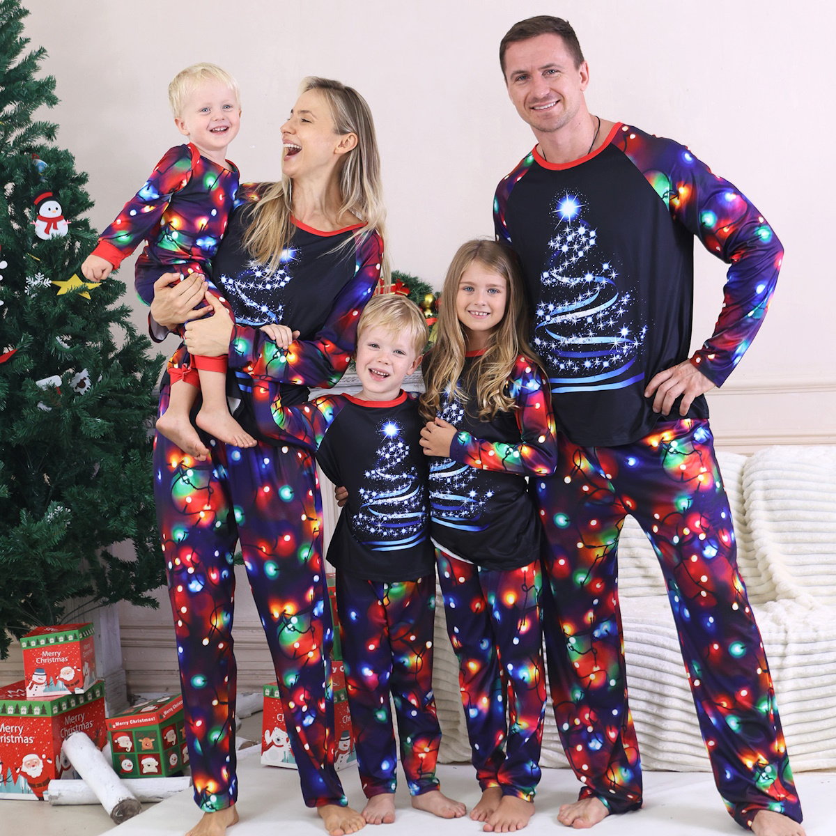 Blue String Light Family Matching Pajama Set for Christmas - ChildAngle