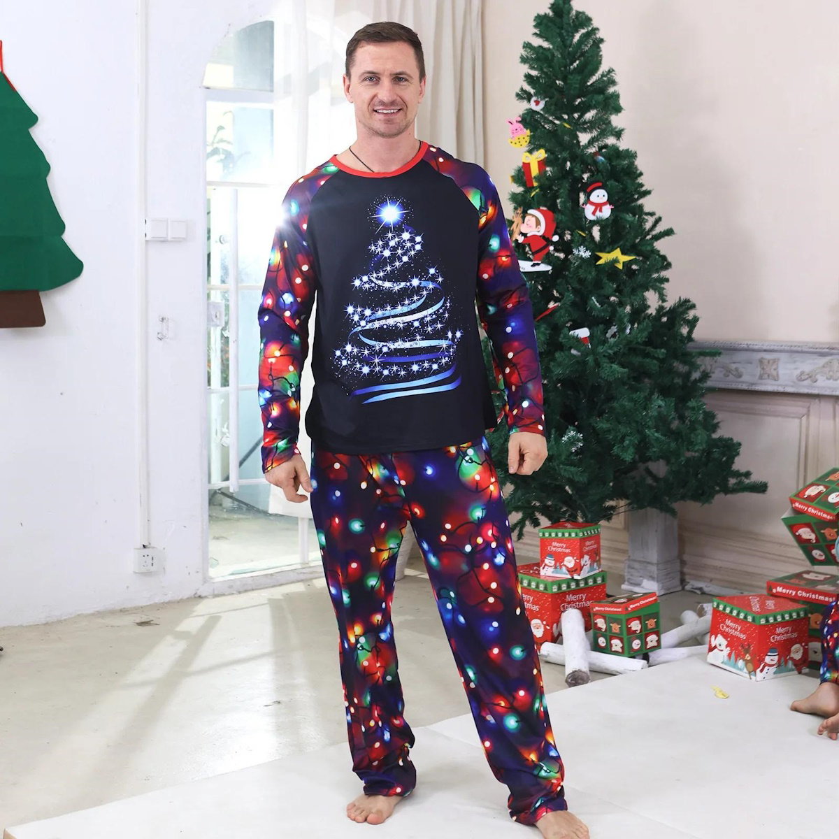 Blue String Light Family Matching Pajama Set for Christmas - ChildAngle