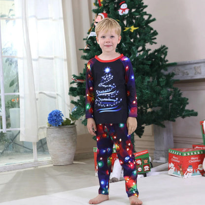Blue String Light Family Matching Pajama Set for Christmas - ChildAngle