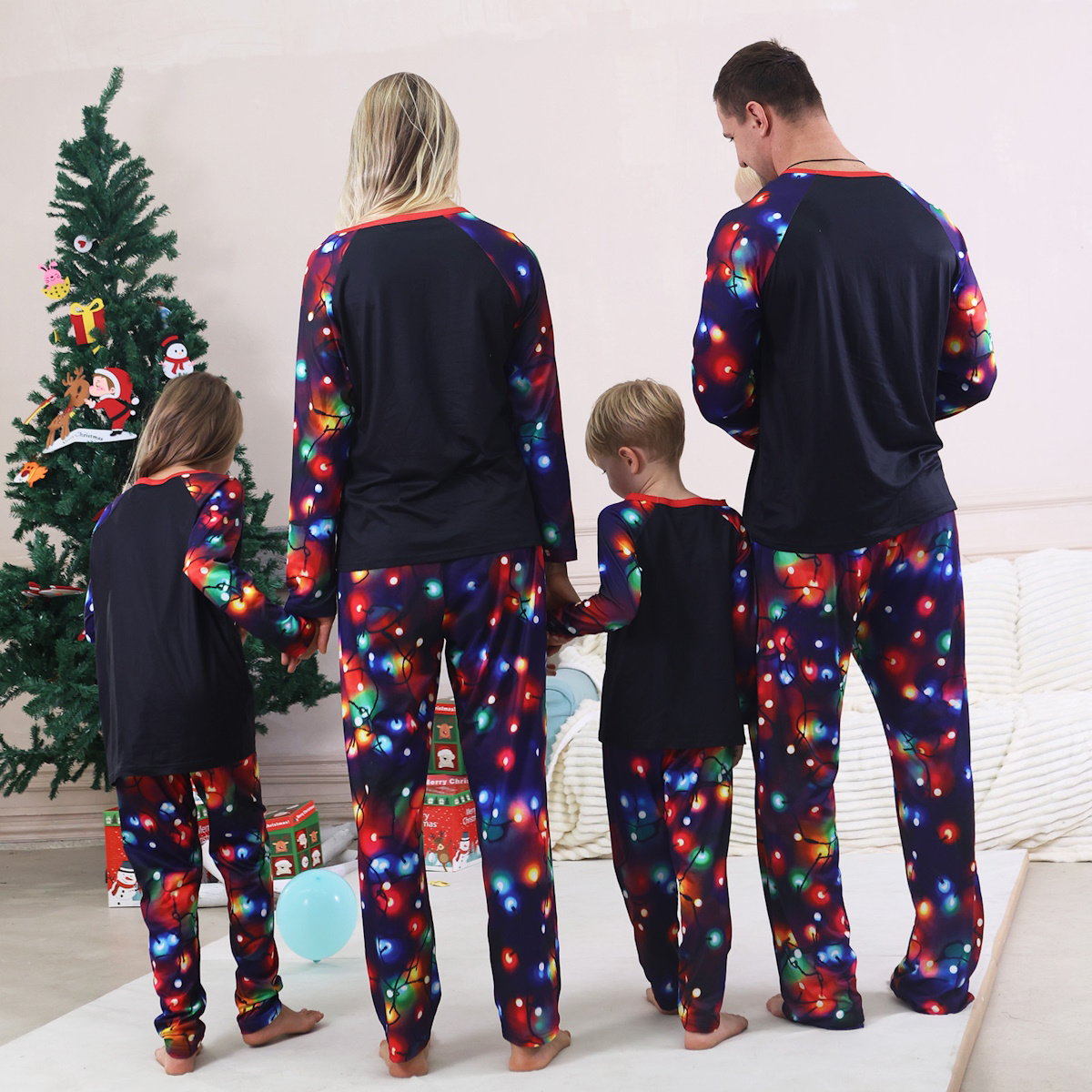 Blue String Light Family Matching Pajama Set for Christmas - ChildAngle