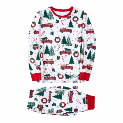 Family matching Christmas-themed pajamas Allover Truck Christmas Tree Pajama Set - ChildAngle