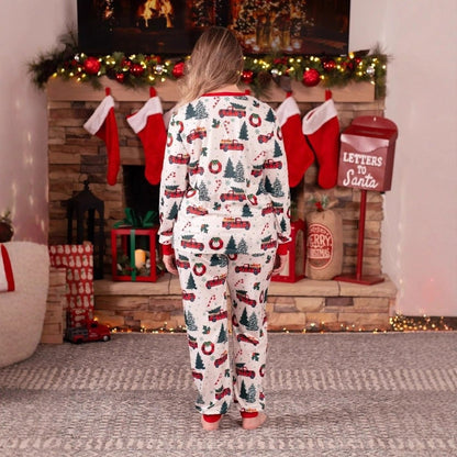 Family matching Christmas-themed pajamas Allover Truck Christmas Tree Pajama Set - ChildAngle