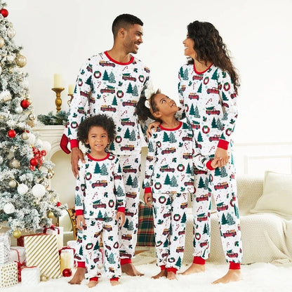 Family matching Christmas-themed pajamas Allover Truck Christmas Tree Pajama Set - ChildAngle