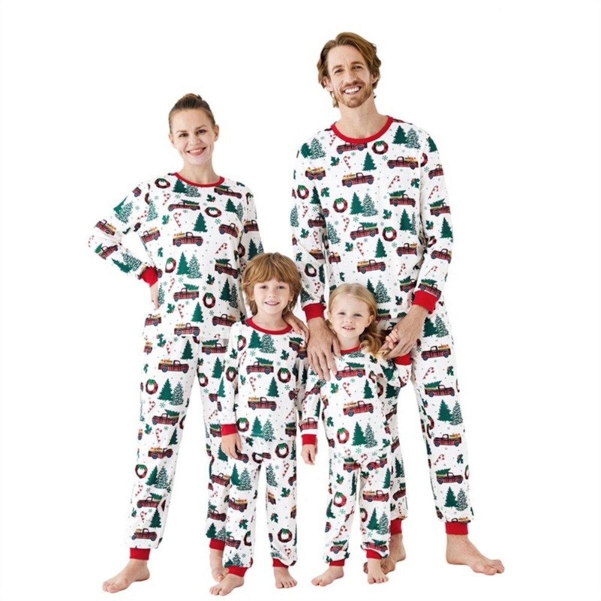 Family matching Christmas-themed pajamas Allover Truck Christmas Tree Pajama Set - ChildAngle