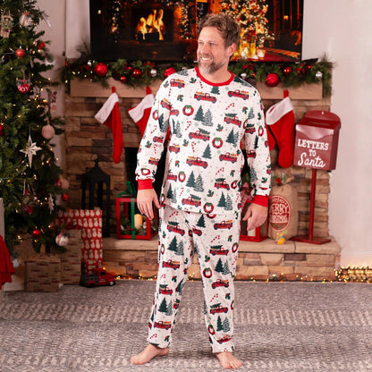 Family matching Christmas-themed pajamas Allover Truck Christmas Tree Pajama Set - ChildAngle