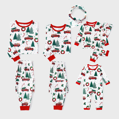 Family matching Christmas-themed pajamas Allover Truck Christmas Tree Pajama Set - ChildAngle