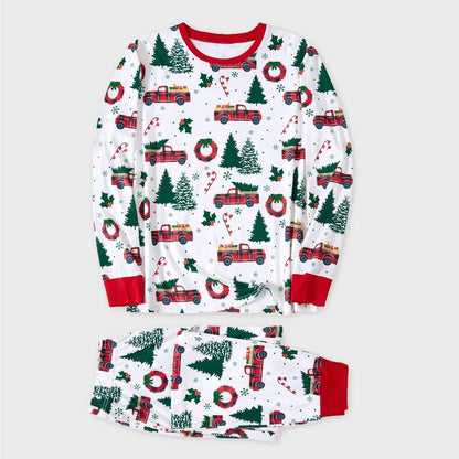 Family matching Christmas-themed pajamas Allover Truck Christmas Tree Pajama Set - ChildAngle