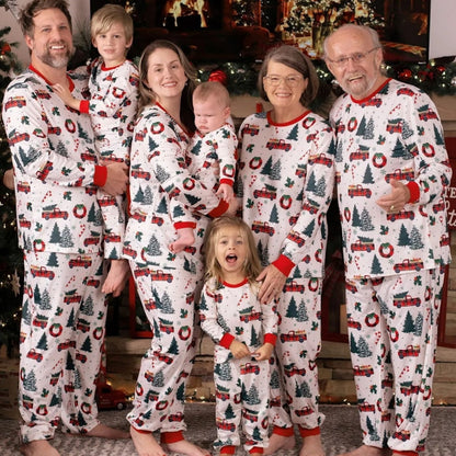 Family matching Christmas-themed pajamas Allover Truck Christmas Tree Pajama Set - ChildAngle