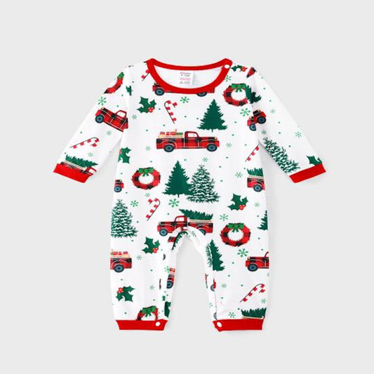 Family matching Christmas-themed pajamas Allover Truck Christmas Tree Pajama Set - ChildAngle